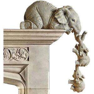 3 Set Elephant Shelf Sitter, Mother Elephant Hanging 2 Baby Elephants on The